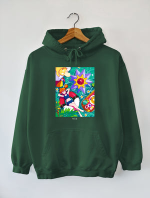 COLOUR EDITION UNISEX HOODIE / PKM FULL ART - MISTY "HAPPY TIME AND GOOD SUNSHINE" (GREEN, BLUE, PINK)